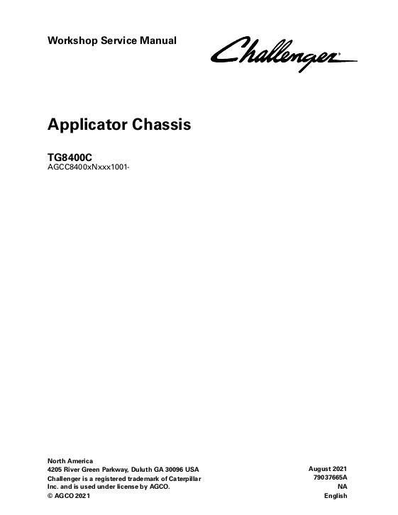 AGCO TG8400C TerraGator (chassis, eff sn Nxxx1001, 2022) (packet) Service Manual 79037665A English