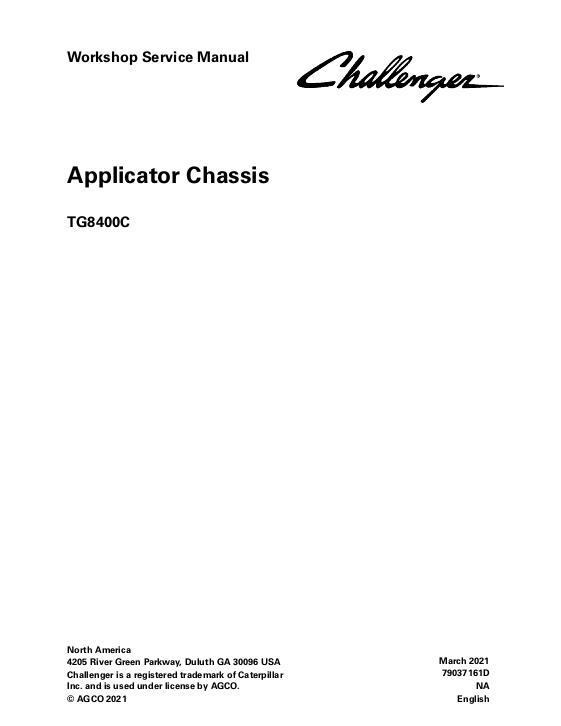 AGCO TG8400C TerraGator (chassis) (packet) Service Manual 79037161D English