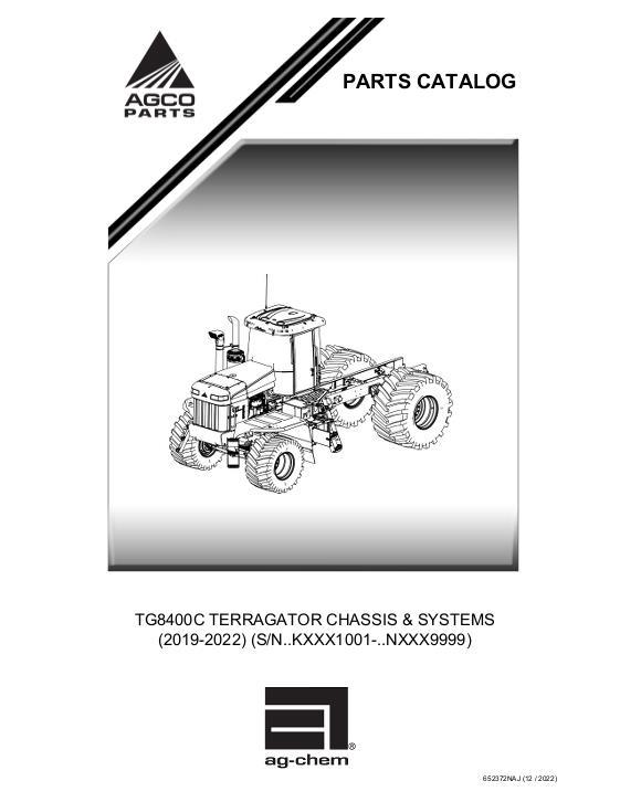 AGCO TG8400C Terragator Chassis & SYSTEMS (2019-2022) Parts Book 652372NAJ English