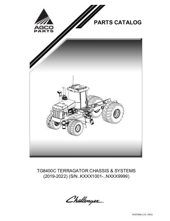AGCO TG8400C Terragator Chassis & SYSTEMS (2019-2022) Parts Book 652376NAJ English