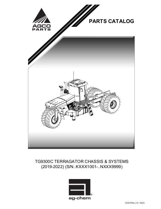 AGCO TG9300C Terragator Chassis & SYSTEMS (2019-2022) Parts Book 652373NAJ English