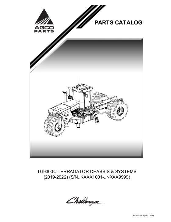 AGCO TG9300C Terragator Chassis & SYSTEMS (2019-2022) Parts Book 652377NAJ English