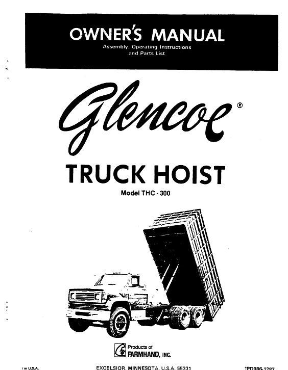 AGCO THC-300 Truck Hoist (1987) Operator Manual 1PD9861287 English