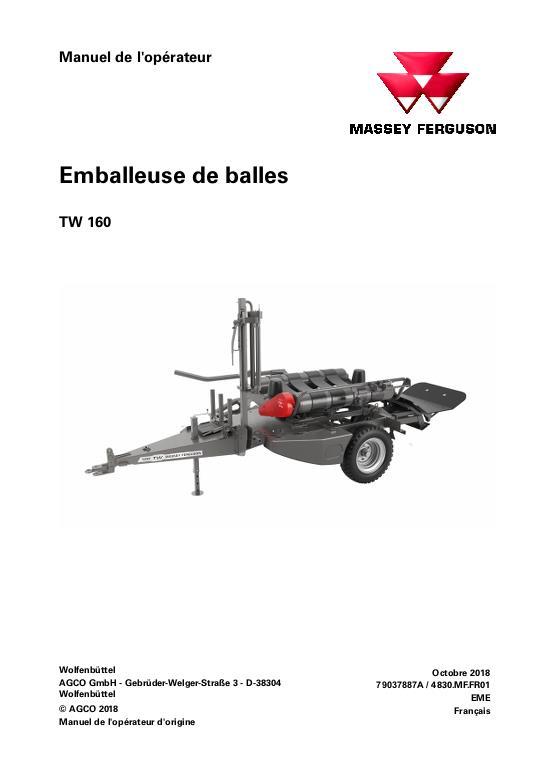 AGCO TW 160 Bale Wrapper Operator Manual 79037887A French