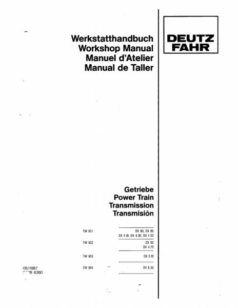 AGCO TW901 TW902 TW903 TW904 Power Train Transmission Service Manual 2986360 Multiple