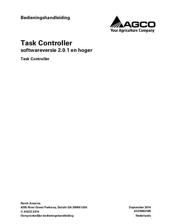 AGCO Task Controller (software version 2.0.1 and up) Operator Manual ACZ000316B Dutch