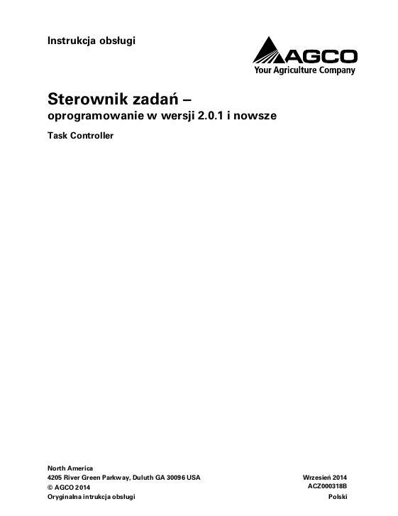 AGCO Task Controller (software version 2.0.1 and up) Operator Manual ACZ000318B Polish