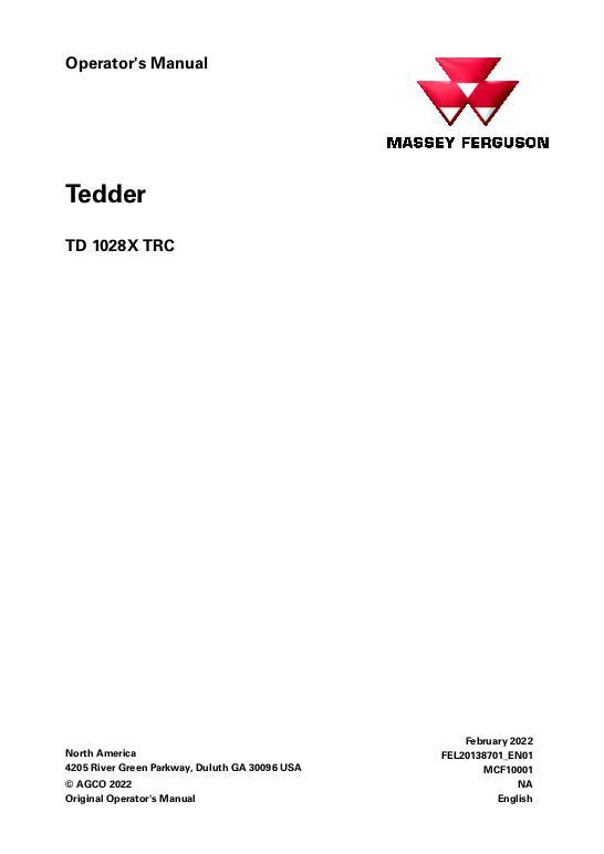 AGCO Tedder Operator Manual FEL20138701 English