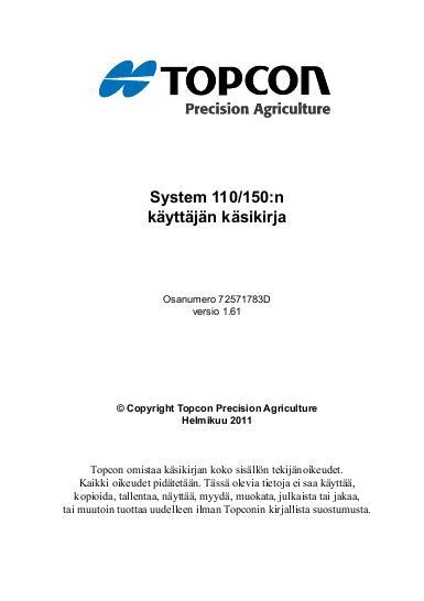 AGCO Topcon Precision Agriculture System 110 150 Operator Manual 72571783D Finnish