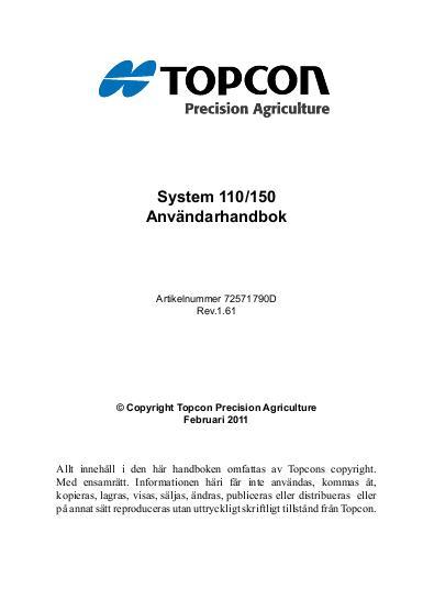 AGCO Topcon Precision Agriculture System 110 150 Operator Manual 72571790D Swedish