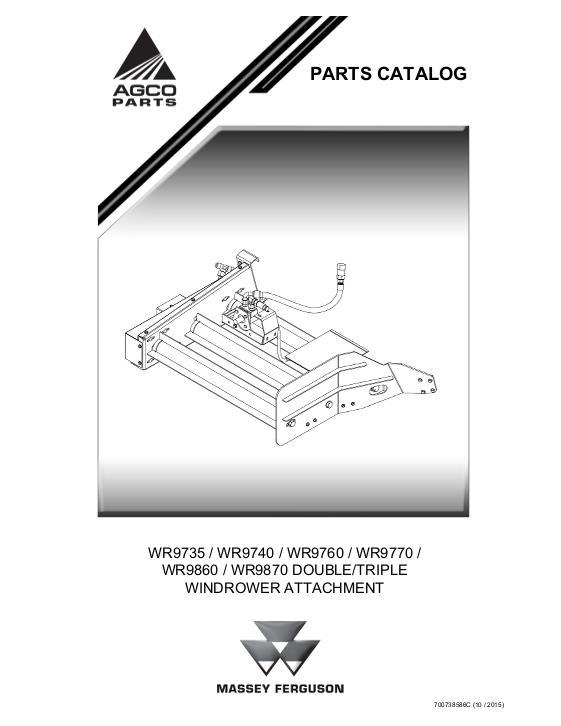 AGCO Triple Windrow Attach (WR9735 WR9740 WR9760 WR9770 WR9860 WR9870) Parts Book 700738586C English
