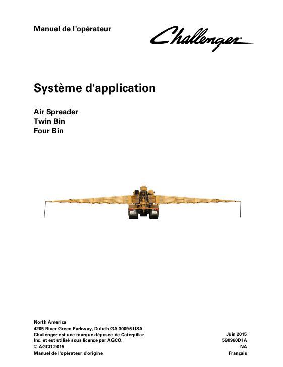 AGCO Twin Bin Four Bin Air Spreader (system, eff Gxxx1001) Operator Manual 590960D1A French