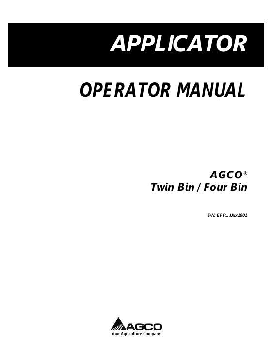 AGCO Twin Bin Four Bin TerraGator (system, eff sn Uxxx1001, 2009) Operator Manual 524493D1B English