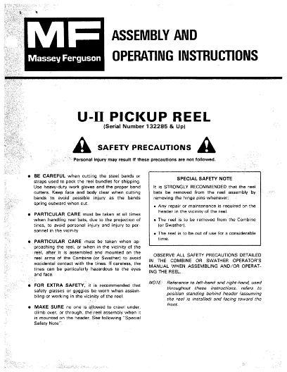 AGCO U-2 U2 UII Pick-up Reel (eff sn 210000) Operator Manual 1449292M3 English