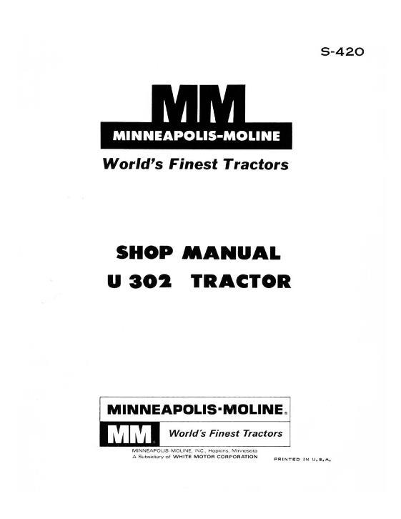 AGCO U-302 U302 Tractor Service Manual S-420 English