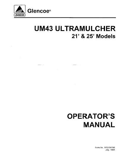 AGCO UM43 Ultramulcher (21 ft & 25 ft, 1998) Operator Manual 1PD784798 English