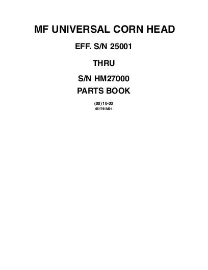 AGCO Universal Cornhead Parts Book 651761M91 English