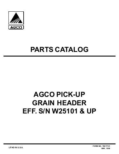 AGCO Universal Pick-Up Header (eff sn W25101) Parts Book 79017741 English
