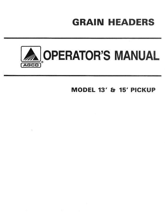 AGCO Universal Pickup Header (13 and 15 ft) Operator Manual 71378655 English