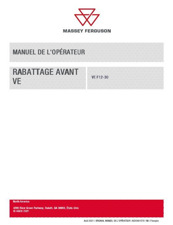 AGCO VE F12-30 OPERATOR MANUAL Operator Manual ACX3481070 French