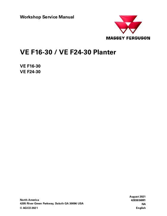 AGCO VE F16-30 F24-30 Planter (packet) Service Manual 4283656M1 English
