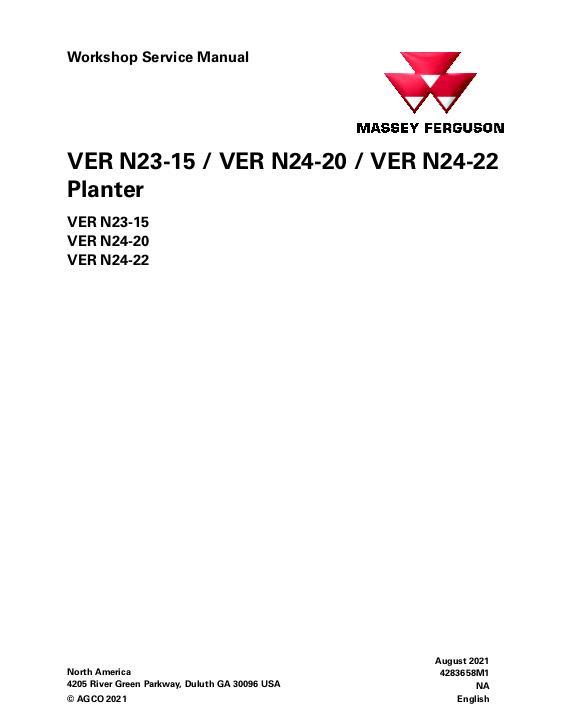 AGCO VER N23-15 N24-20 N24-22 Planter (packet) Service Manual 4283658M1 English