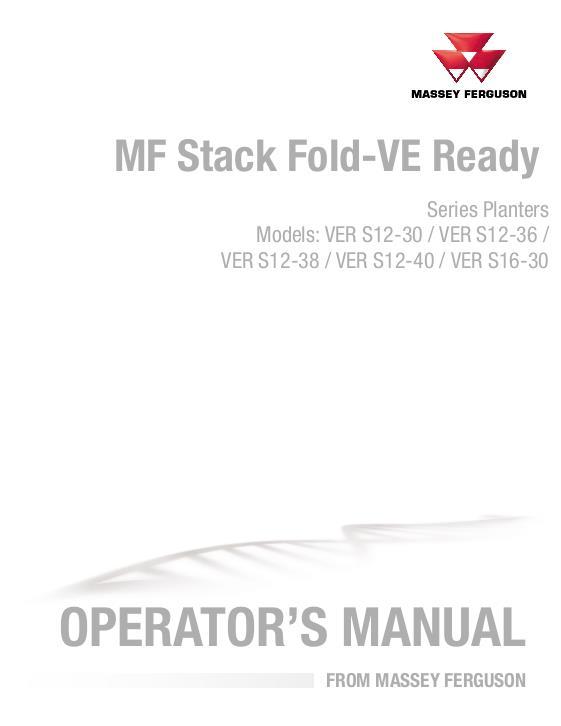 AGCO VER S12-30 S12-36 S12-38 S12-40 S16-30 Planter Operator Manual ACX3541690 English