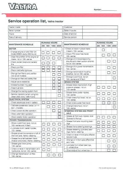 AGCO Valtra Predelivery Checklist Operator Manual V39780212 English