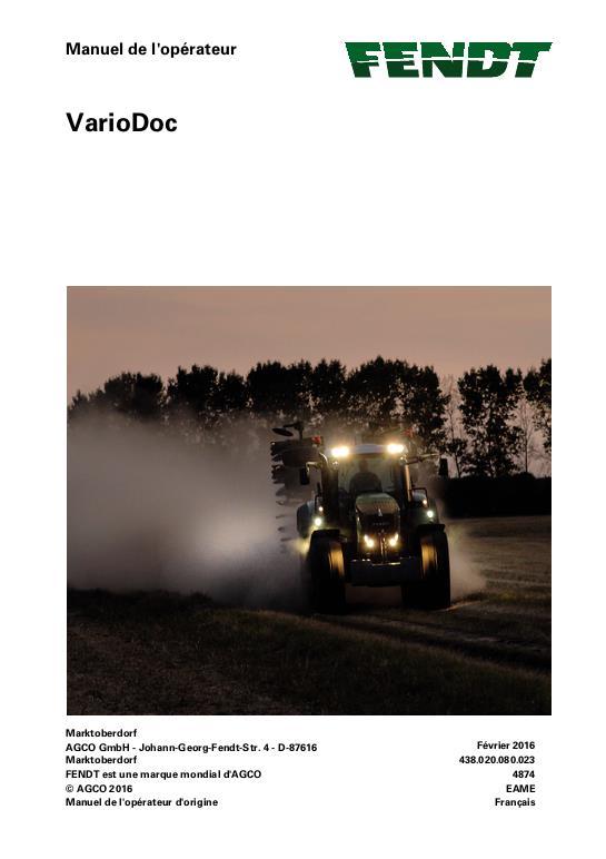 AGCO VarioDoc Vario Doc Operator Manual 72622222 French
