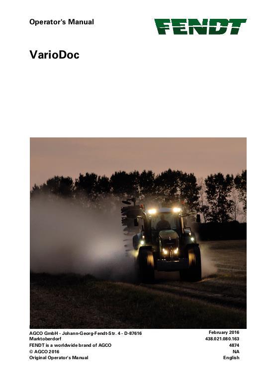 AGCO VarioDoc Vario Doc Operator Manual 72622245 English