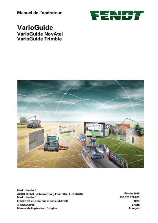 AGCO VarioGuide Vario Guide (NovAtel Trimble) Operator Manual 72622196 French