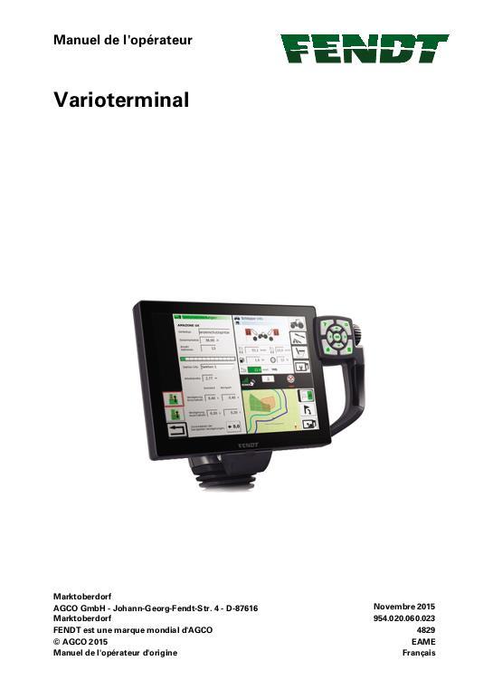 AGCO Varioterminal Vario Terminal Operator Manual 72621173 French