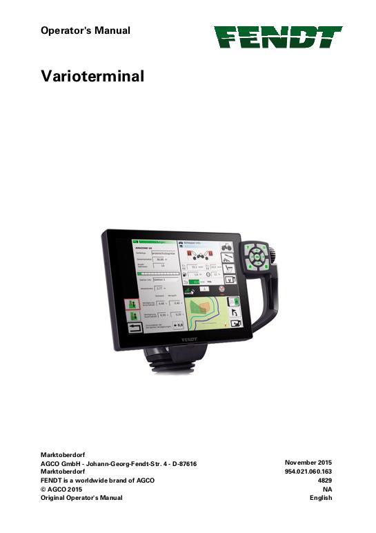 AGCO Varioterminal Vario Terminal Operator Manual 72621196 English