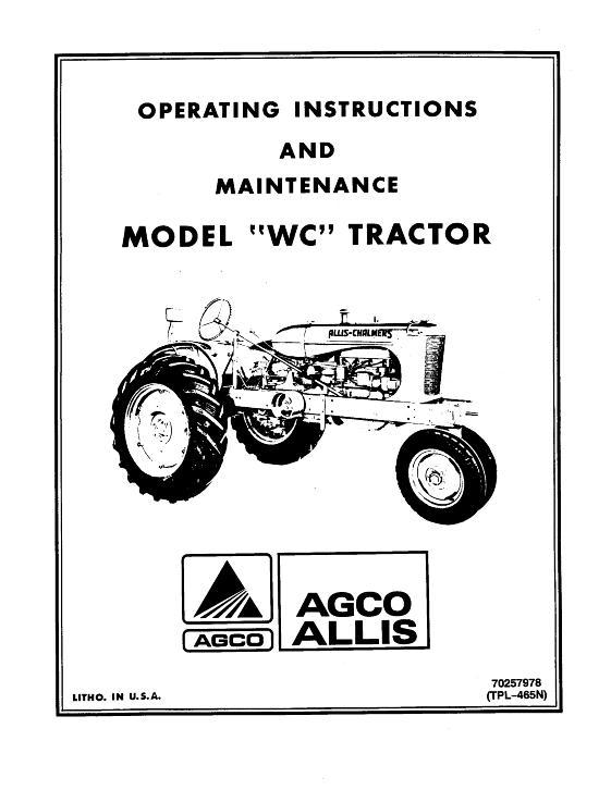 AGCO WC Tractor Operator Manual 70257978 English