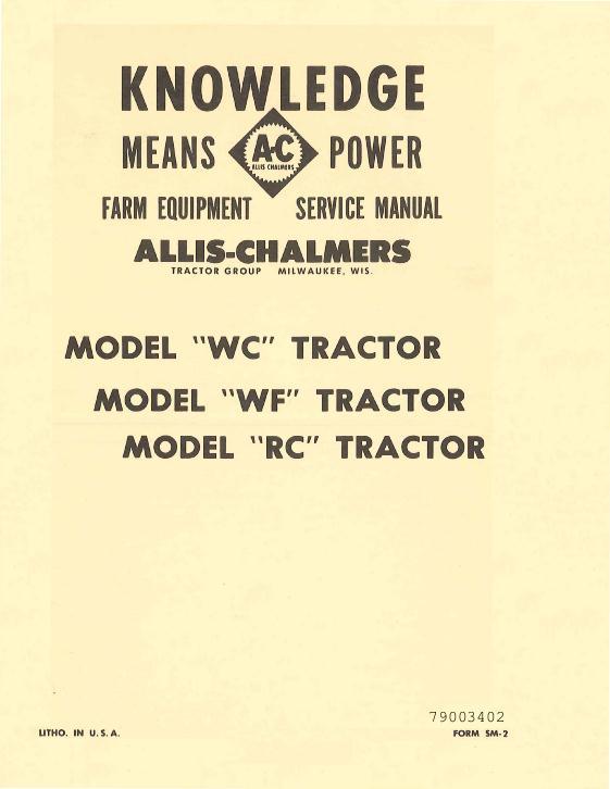 AGCO WC WF RC Tractor Service Manual 79003402 English