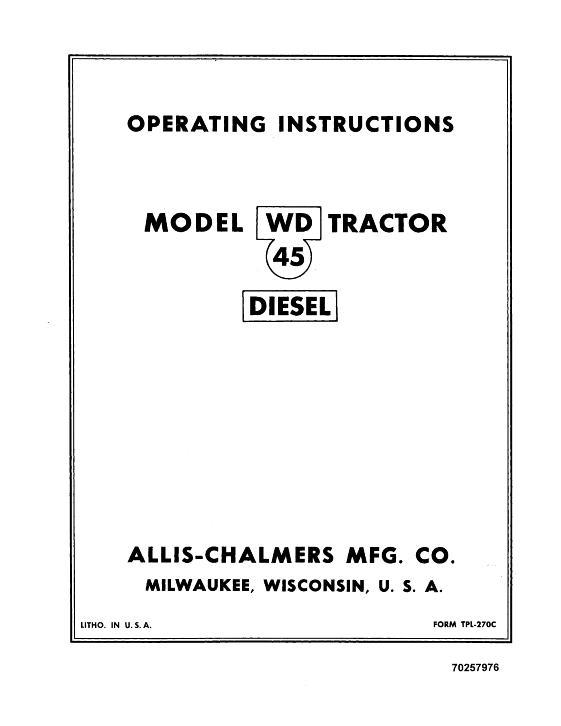 AGCO WD45 Tractor (diesel) Operator Manual 70257976 English