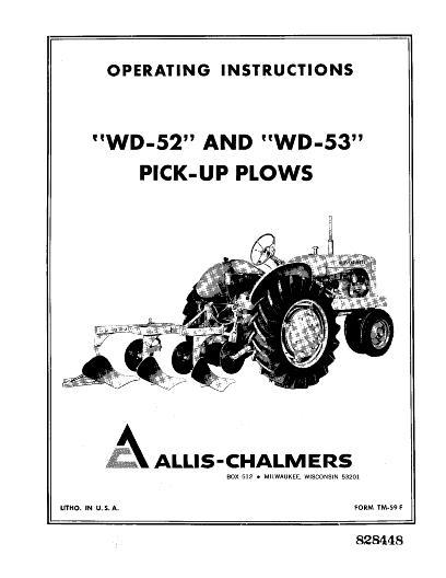 AGCO WD52 WD53 Pickup Plow (2-3 bottom 2 way mounted) Operator Manual 70828448 English