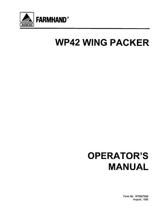 AGCO WP42 Wing Packer (19 - 25 ft., 1996) Operator Manual 1PD667896 English