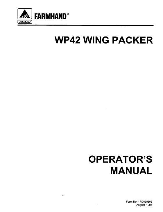 AGCO WP42 Wing Packer (28 - 36 ft., 1996) Operator Manual 1PD668896 English