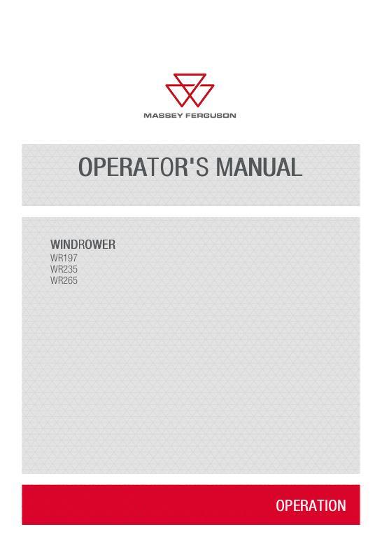 AGCO WR197 WR235 WR265 Windrower Operator Manual ACX330624B English