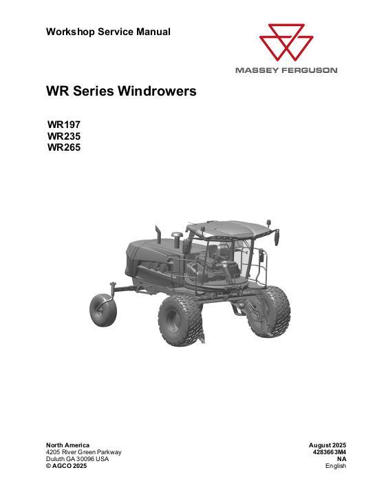 AGCO WR197 WR235 WR265 Windrower (packet) Service Manual 4283663M4 English