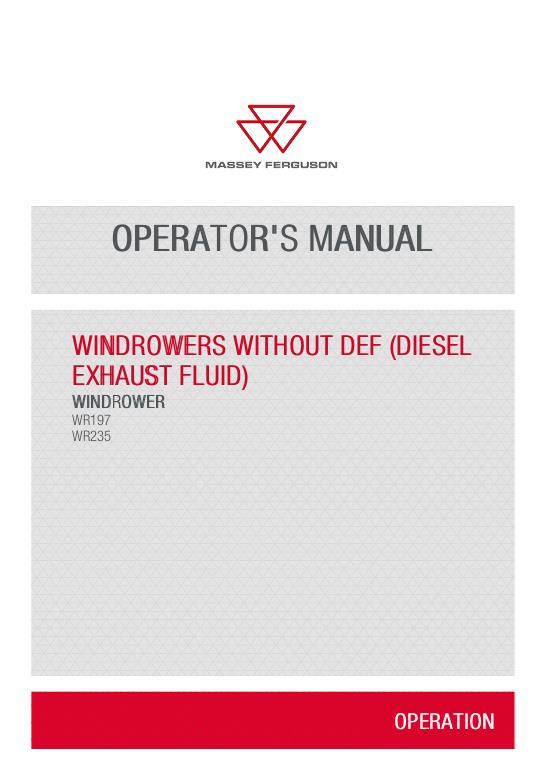 AGCO WR197 WR235 Windrower Operator Manual ACX330626B English