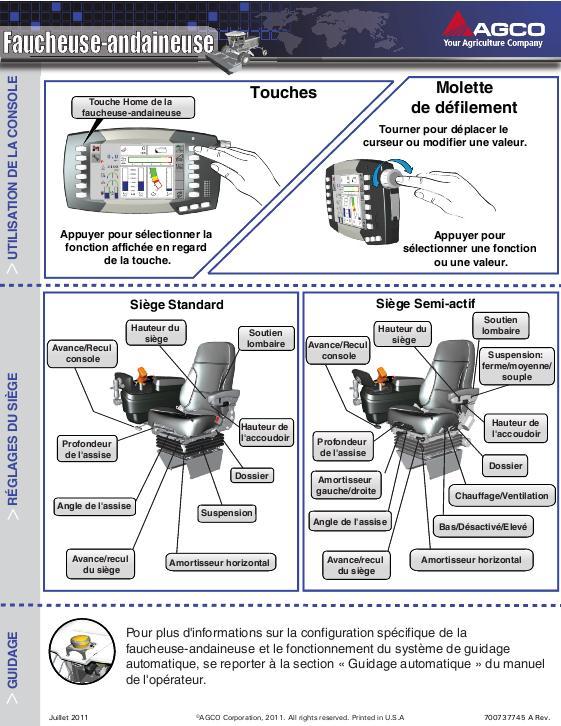 AGCO WR9725 WR9735 WR9740 WR9760 WR9770 Windrower Quick Start Guide Operator Manual 700737745A French