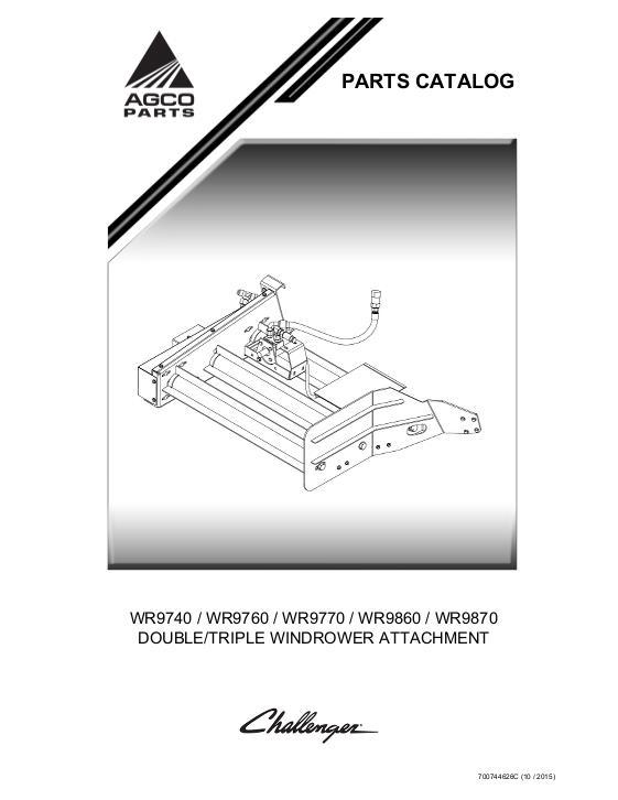 AGCO WR9735 WR9740 WR9760 WR9770 WR9860 WR9870 Windrow Attachment Parts Book 700744626C English