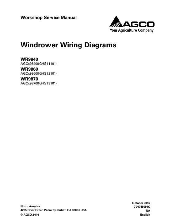 AGCO WR9840 WR9860 WR9870 Wiring Diagrams (eff sn GHS1x101) Operator Manual 700748091C English