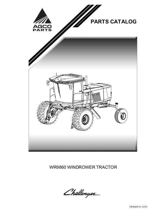 AGCO WR9860 Windrower Tractor Parts Book 79036296F English