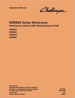AGCO WR9950 WR9960 WR9970 WR9980 Windrower (not tier 4) Operator Manual 700753206B English