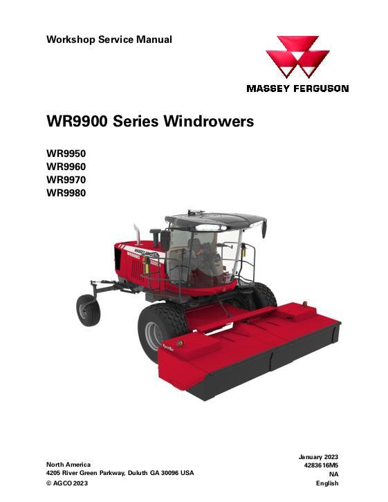 AGCO WR9950 WR9960 WR9970 WR9980 Windrower (packet) Service Manual 4283616M5 English
