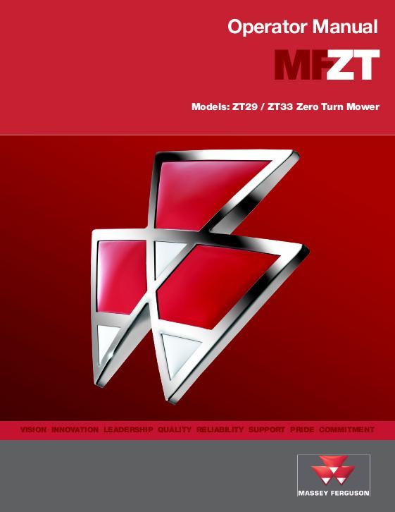 AGCO ZT29 ZT33 Zero Turn Mower Operator Manual 4283001M2 English