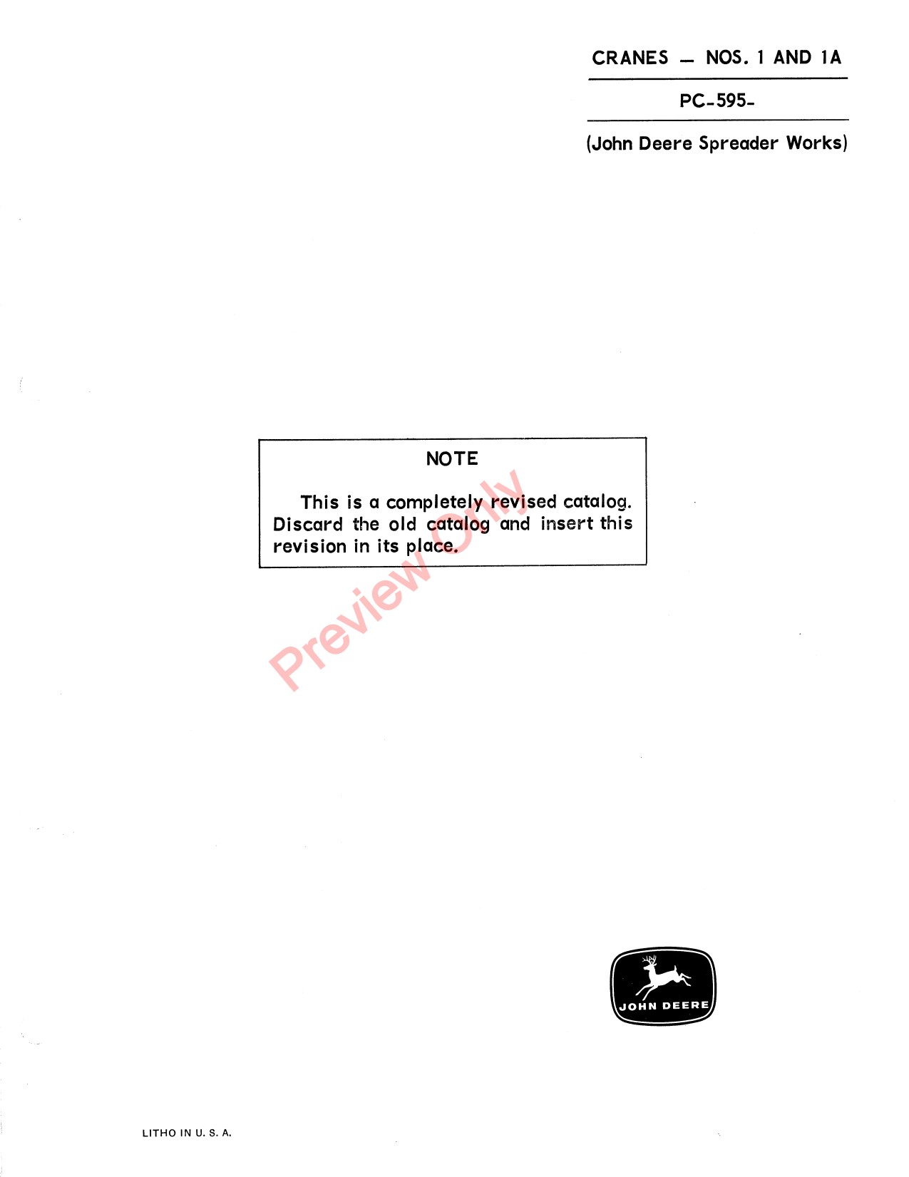 John Deere 1 1A Cranes Parts Catalog PC595